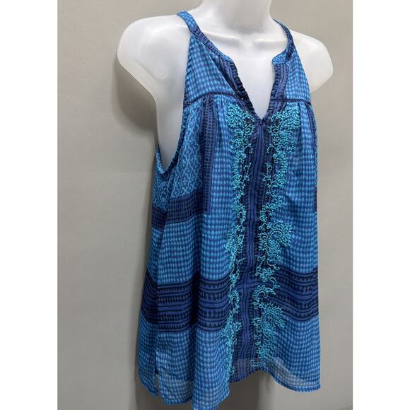 Lucky Brand Lined tank casual Medium Blue Boho Embroidered pattern - Picture 2 of 7